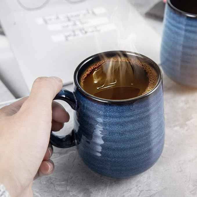HASENSE Coffee Mugs Set of 4, 15 Ounce Porcelain Mug Set with Handle for Morning Coffee Tea and Cocoa, Ceramic Coffee Cups with Beautiful Glaze for Men, Women, Navy