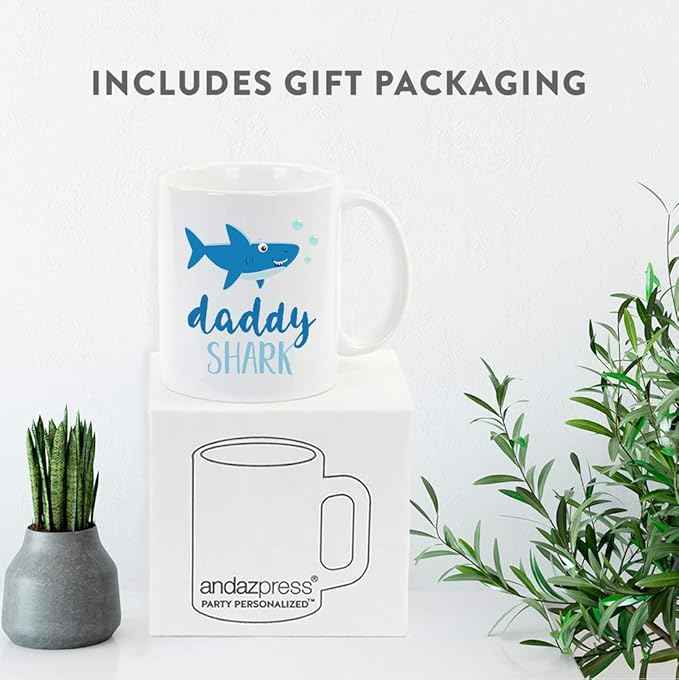 Andaz Press Baby Shark Gay Family 11oz. Coffee Mug Gift Set, Daddy Shark, Daddy Shark, 2-Pack, Shark Do Do Do Gift Idea Birthday Christmas Gifts for Father's Day