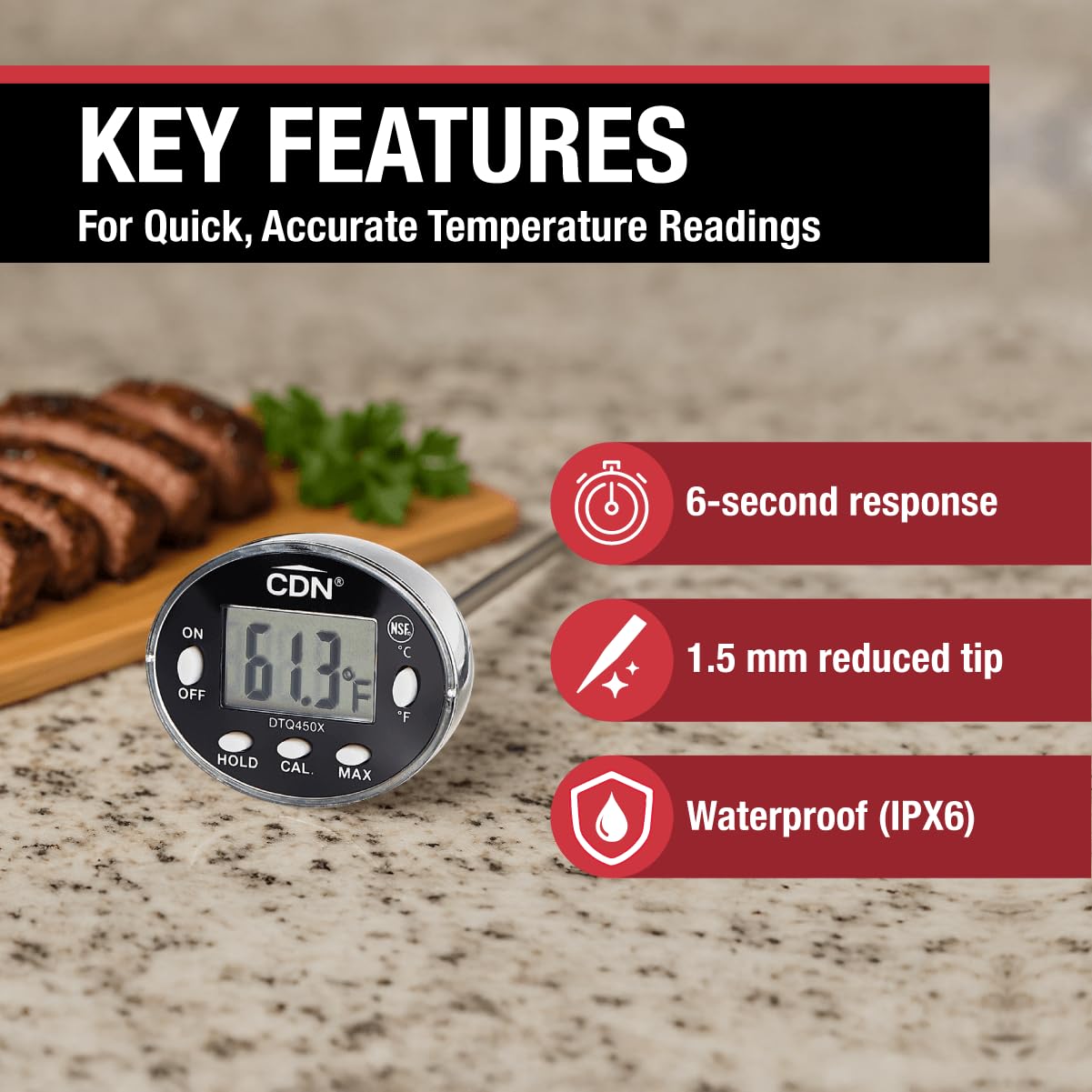 Waterproof Digital Thermometer Long 4.75" Stem