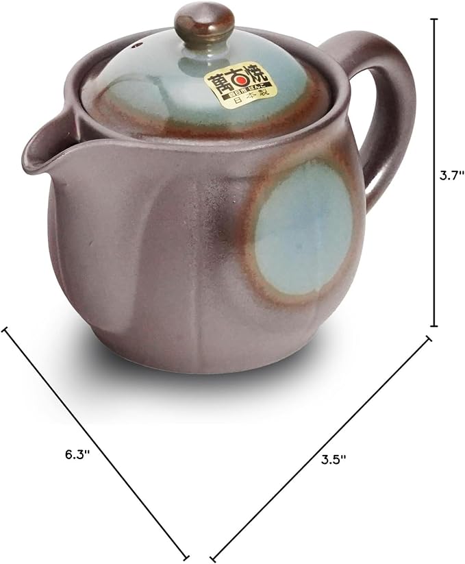 Japanese Banko Ware Teapot with Removable Stainless Steel Strainer - Versatile Pot for Tea, Coffee, and More - Lightweight, Heat-Resistant with Superior Heat Retention (Blue)