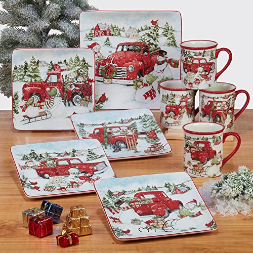 Red Truck Snowman Set of 4 Ceramic Mugs (4 Count)