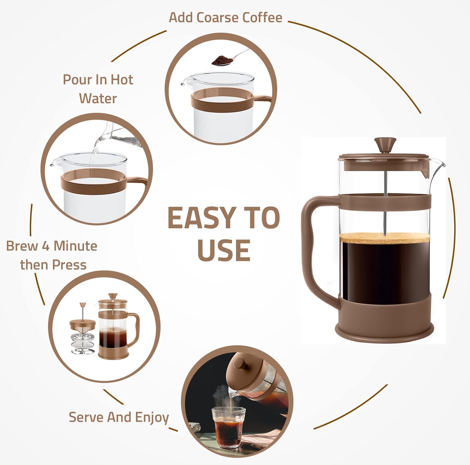 Utopia Kitchen 12 Ounce 0.35 Liter French Press Coffee Maker, Tea Maker, Travel Coffee Presses, Heat Resistant Thickened Borosilicate Coffee Pot for Camping Travel Gifts, Brown Pack of 1 - Blissbrew