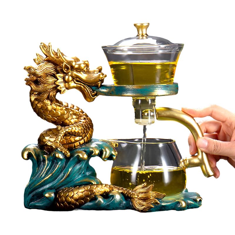 Glass Teapot Set Tea Maker with Infuser Semi Automatic Drip Rotating Cover Bowl Lazy Tea Set