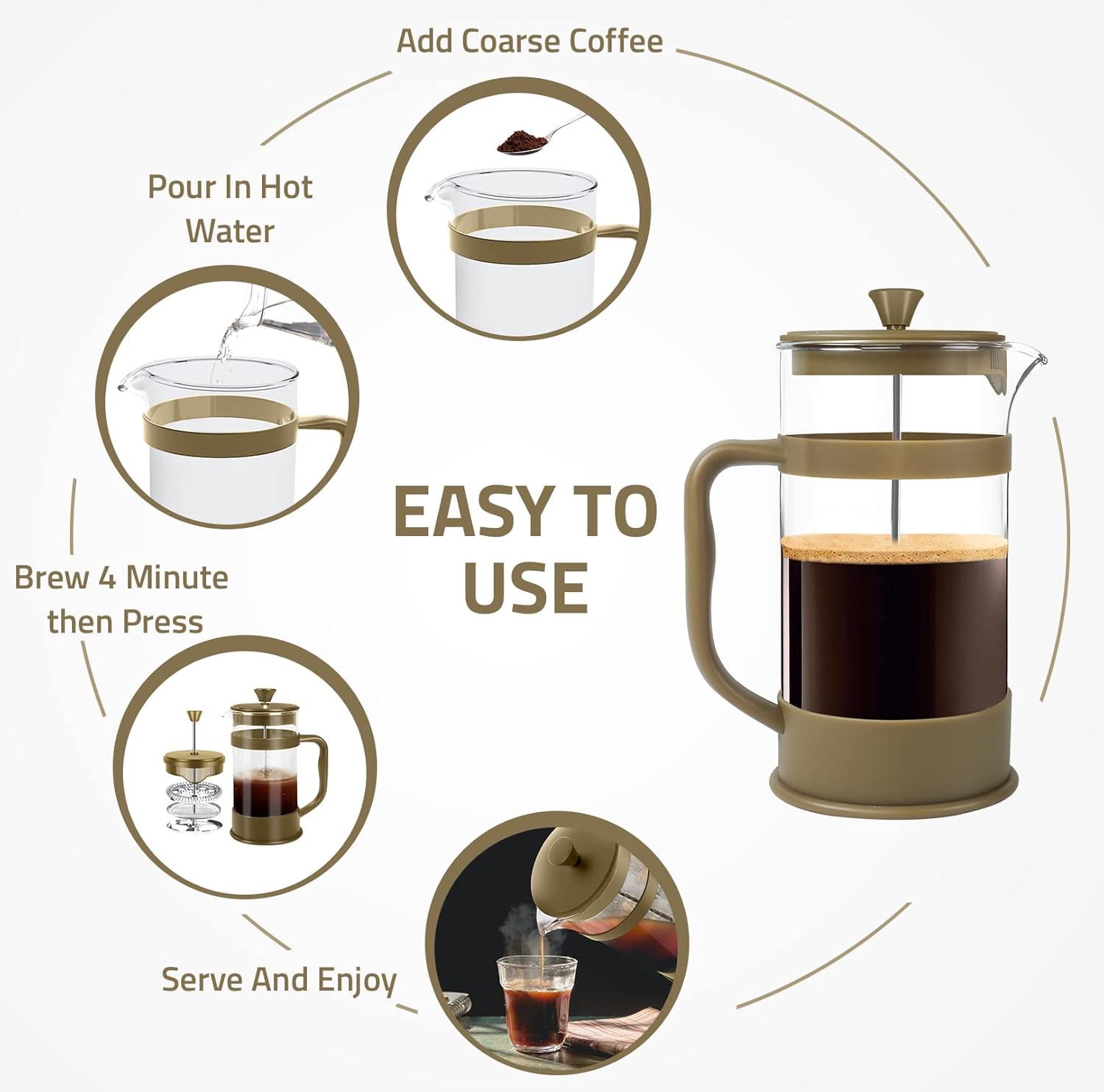 Utopia Kitchen 12 Ounce 0.35 Liter French Press Coffee Maker, Tea Maker, Travel Coffee Presses, Heat Resistant Thickened Borosilicate Coffee Pot for Camping Travel Gifts, Gold Pack of 1 - Blissbrew