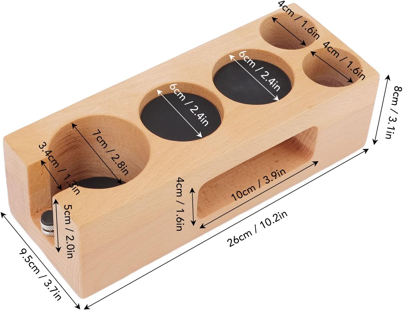 Tamping Station, Tamper Station, Wooden Coffee Portafilter Holder, 5 Hole, With Mat, for Cafes, Home, Kitchens