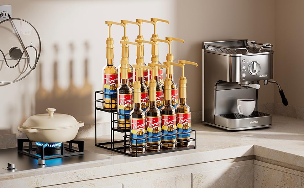 12 Bottle Capacity Coffee Syrup Organizer 3 Tier Coffee Syrup Stand Shelf for Coffee Bar Kitchen Small Wine Rack for Bar Family Storage for Syrup Wine Dressing (13.6 inch(es))