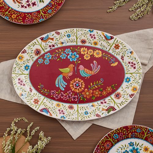 Red Spring Bird 16 plus 14 inch Oval Platters Set (2 Count)
