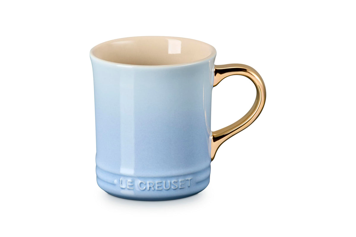 Stoneware mug with gold handle, 14 ounce size