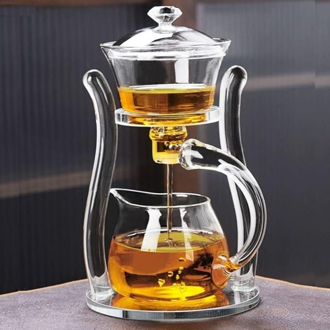 MOZEO Lazy Kungfu Teapot Glass Semi-automatic Tea Maker Suction Automatic Water Brewing Teapot Office Flower Glass Tea Set with 6pcs Cups