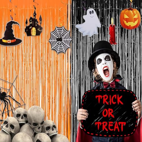 1 Black 1 Orange Streamers Party Backdrop Halloween Decorations (2 Count)