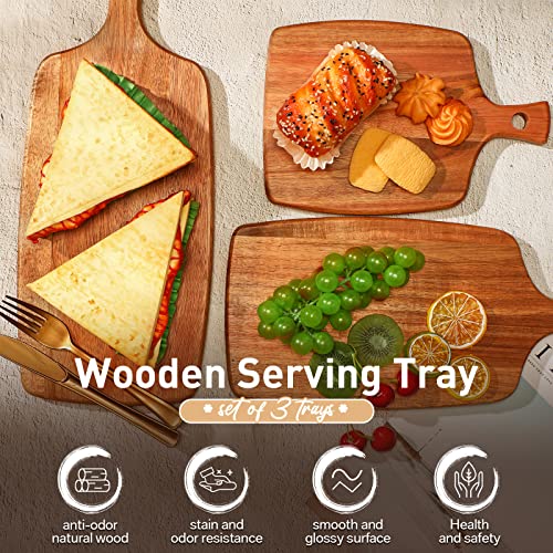 3 Pcs Acacia Wood Cutting Board with Handle (3 Count)