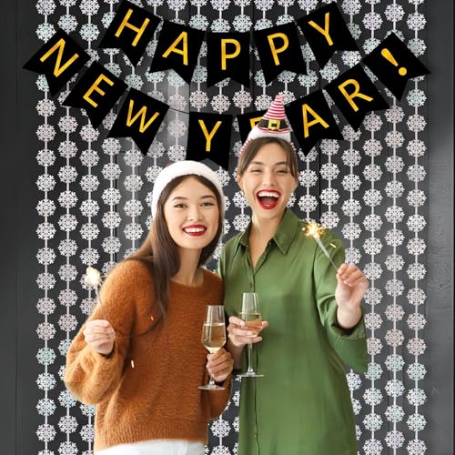 Party Snowflake Backdrop Hanging Snow Flakes Foil Fringe Curtain (2 Count)