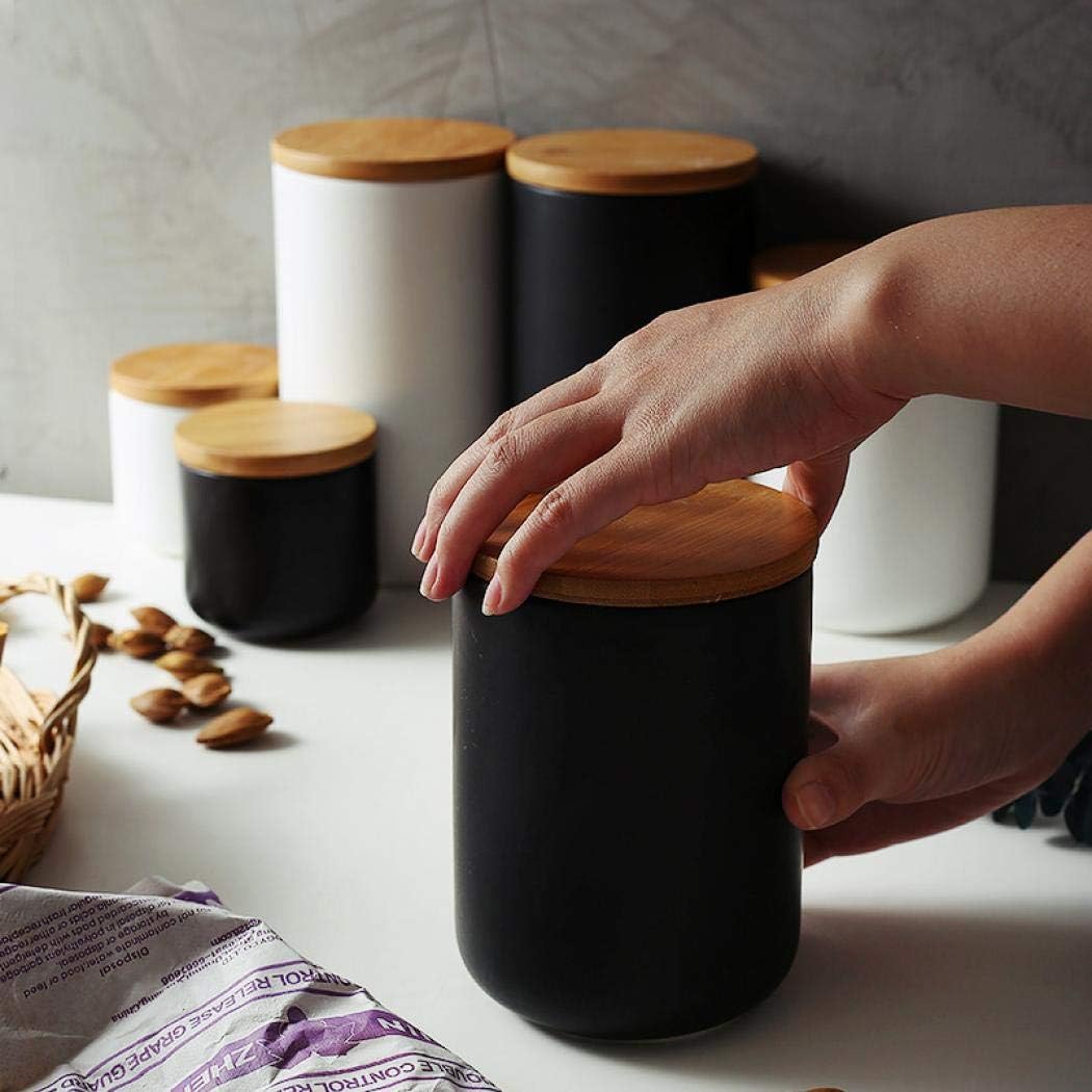 YYW Ceramic Food Storage Jar Containers Kitchen Canisters with Airtight Seal Lid for Coffee Beans Sugar Spices (Small Black)