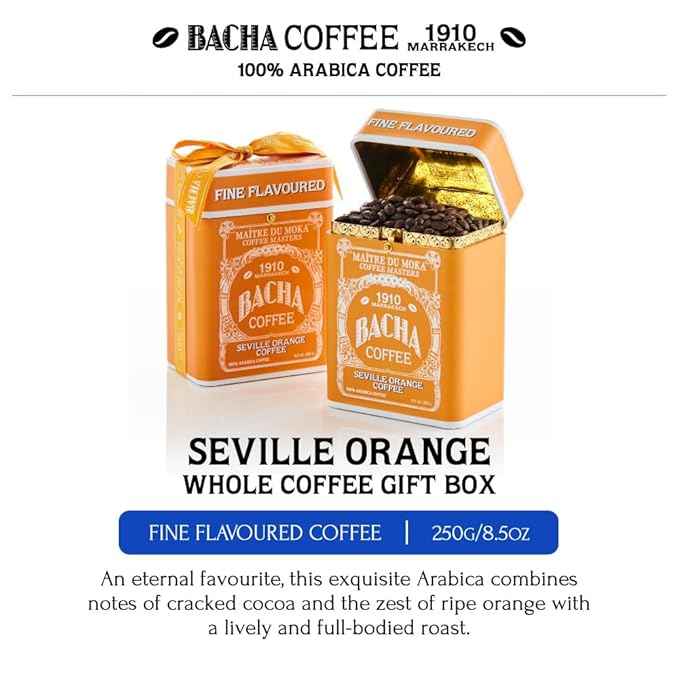 Bacha Coffee | Seville Orange Fine Flavoured, Whole Beans, Medium Roast, 100% Arabica Specialty Coffee, 250g Signature Nomad Collection, Gift Box