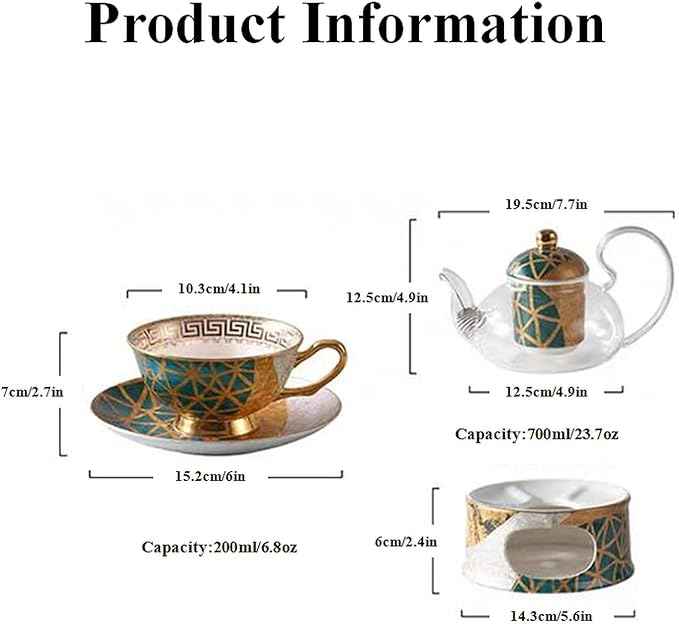 China Bone Porcelain Coffee Tea Set, English Light Luxury Afternoon Tea Set with Tea Stove Suitable as A Gift for Mother'S Day, Birthday, Christmas, and Gatherings (6-Symmetrical Cup)