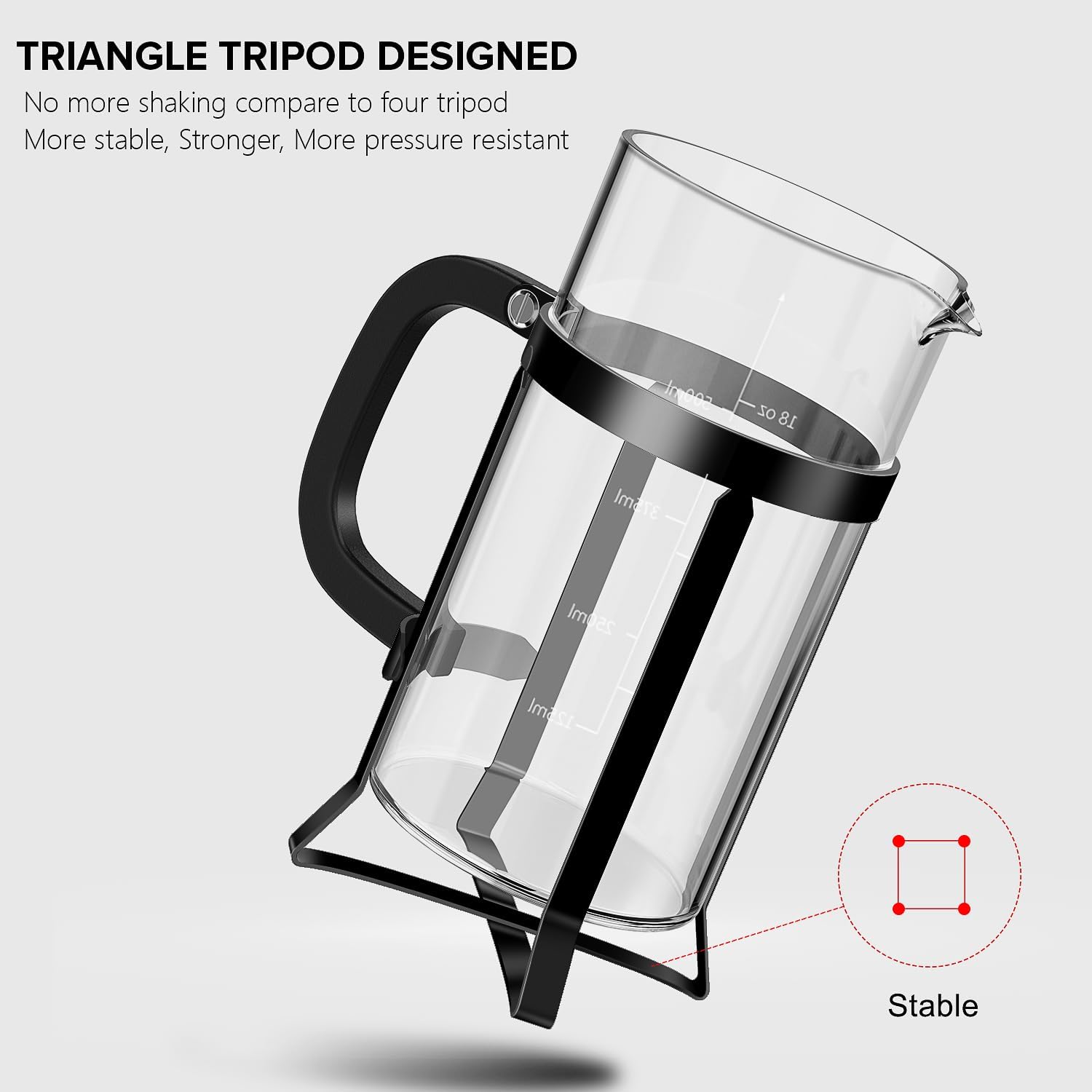 QUQIYSO French Press Coffee Maker 304 Stainless Steel French Press with 4 Filter, Heat Resistant Durable, Easy to Clean, Borosilicate Glass Coffee Press, 100% BPA Free Glass Teapot, 21 ounce, Black - Blissbrew