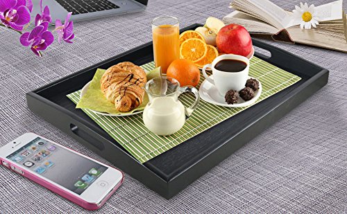 Serving Tray Large Black Wood Rectangle Food Tray Butler Tray Breakfast Tray with Handles