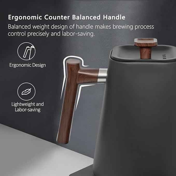 Electric Kettles, Gooseneck Electric Kettle, ±1℉ Temperature Control, for Pour Over Coffee and Tea, 304 Stainless Steel Inner, BPA-Free, Quick Heating Electric Kettles for Boiling Water, 1L Black