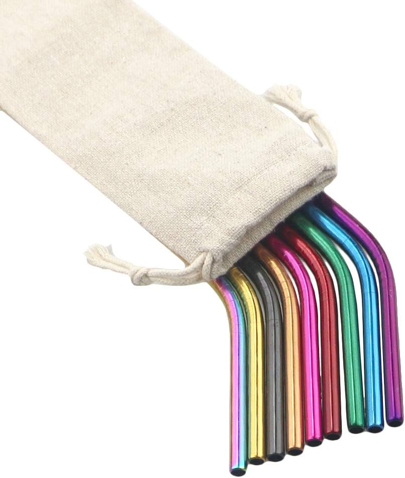 Gugrida Metal Straws Stainless Steel Straws 8.5" Drinking Straws Reusable 3 Set - Ultra Long Muti Color-Cleaning Brush for 20/30 Oz for Trail Tumblers Yeti RTIC SIC Ozark (2 Straight|1 Bent|1 Brush）