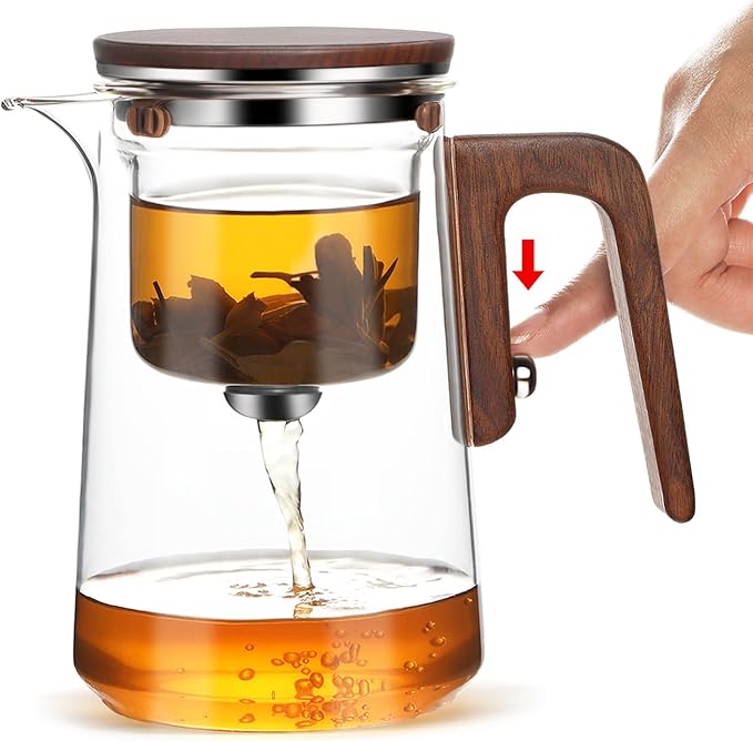 Enchant Tea Pot - 800 ml/27.1 oz Magic Witchcraft Enchanted Glass Teapot with Strainer, Wooden Handle, Magnetic Water Separation Design, for Loose Leaf, Flower & Herbal Teas