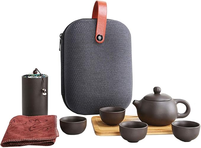 Goclothod Portable Travel Kungfu Teapot Handmade Tea Set Purple Clay Teapot Ceramic Teapot Teacups