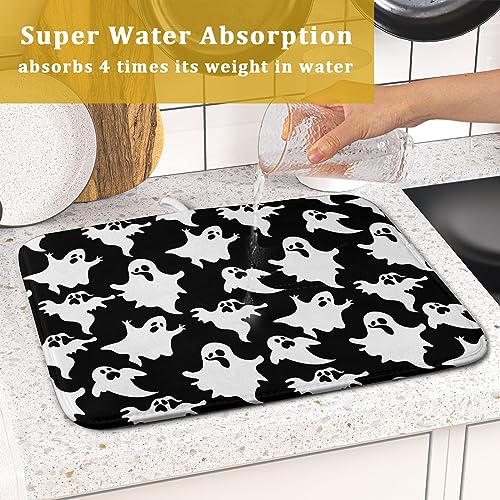 Halloween Bat Ghosts Dish Drying Mat for Kitchen Counter