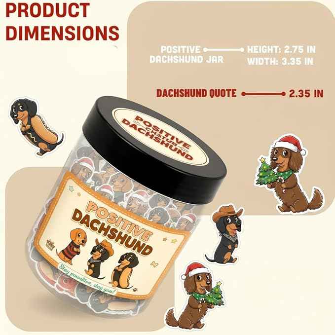 Positive Dachshund Jar with 60 Affirmation Cards, Emotional Support Gift, Funny Dachshund Gifts for Women, Christmas Decor, Weiner Gifts, Cute Puppy Dachshund Decor for Dog Lovers