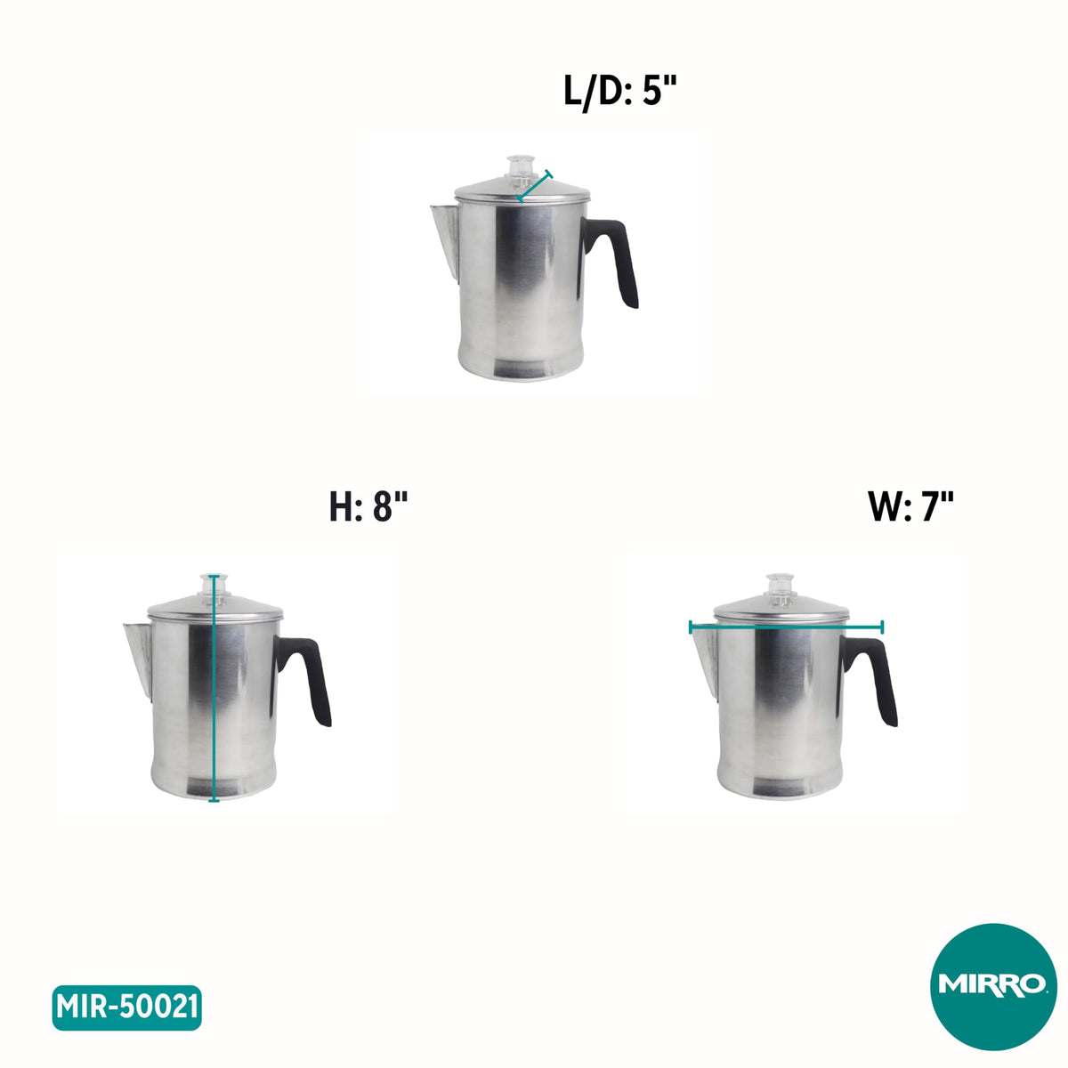 Classic style aluminum percolator, side view