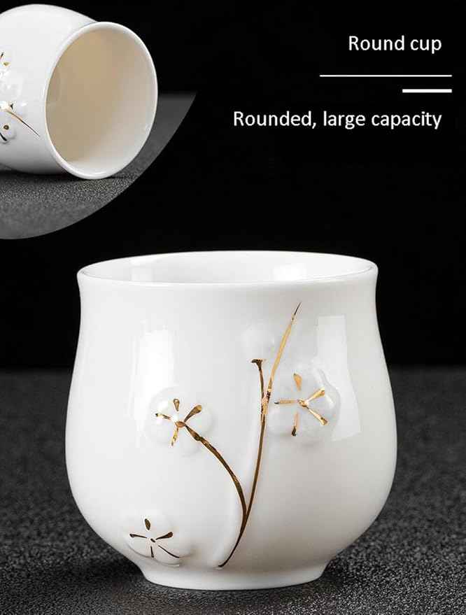 KEYDUACU Japanese Tea Set, White Ceramic Tea Set, Plum Blossom Embossed, Includes 1 Teapot (660ml), 6 Teacups,Tea Tray,Strainer, Can be used at home, outdoor, gift, Chinese Kung Fu Tea Set