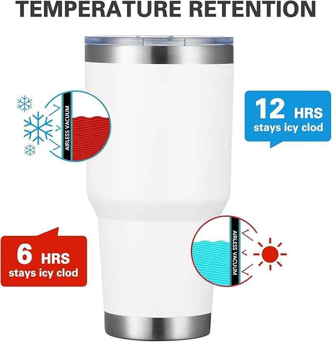 MEWAY 30oz Tumbler Double Wall Vacuum Insulated Travel Mug, Stainless Steel Tumbler with Lid, Durable Powder Coated Insulated Coffee Cup for Cold & Hot Drinks (White,1 PACK)