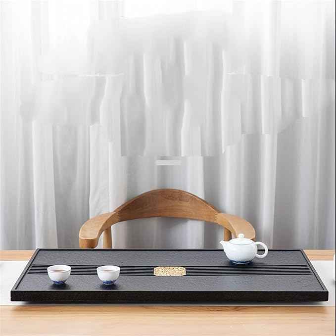 Tea Set Natural Ebonite Tea Tray Whole Drainage Size Tea Sea Home Stone Tea Tray Kung Fu Tea Set Chinese Tea Set(60 * 30 * 3cm)