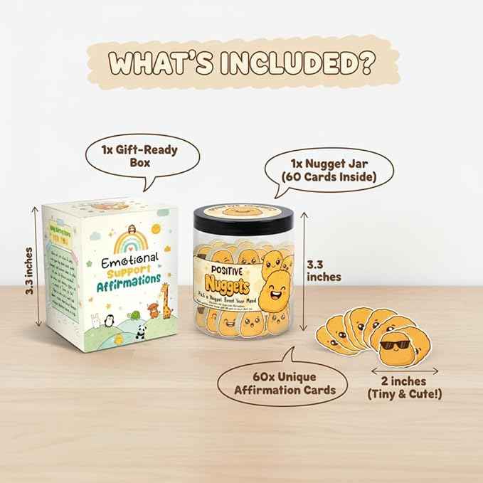 Positive Chicken Nuggets Jar with 60 Affirmation Cards, Emotional Support Chicken Gift, Chicken Nuggets Gifts, Gag Cute Funny for Women, Teens, Men