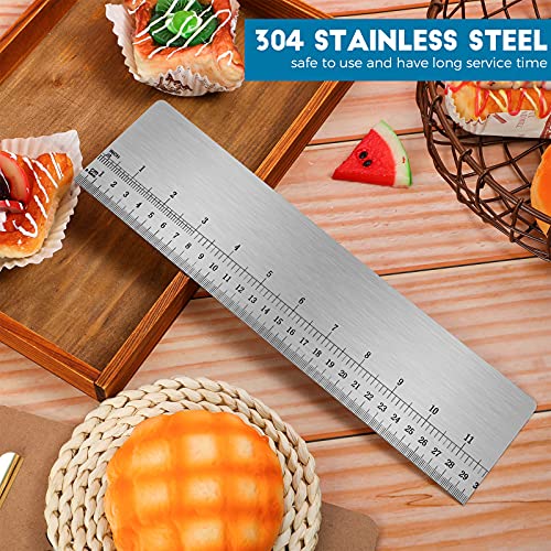 12 Inches Stainless Steel Cake Scraper with Scale Cake Edge Smoother Decorating Comb Baking Scraper Tool for Baking Measuring Buttercream Home Kitchen Accessory