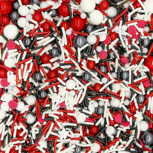 Red & White & Black Sprinkles Mixed Style Edible Cake Decorations Cupcake Toppers Cookie Perfect for Cakes (3 Ounce)