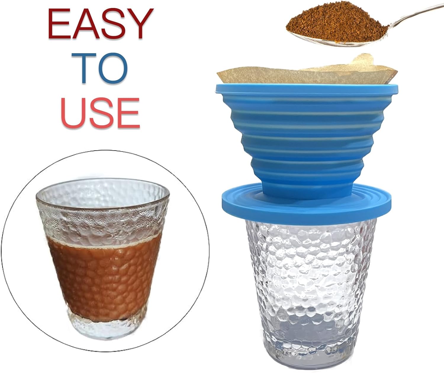 Collapsible Coffee Maker Filter, Reusable Coffee Dripper, Rubber Coffee Maker with 5Pcs Paper Filters, for Home, Camping, Travel, Office