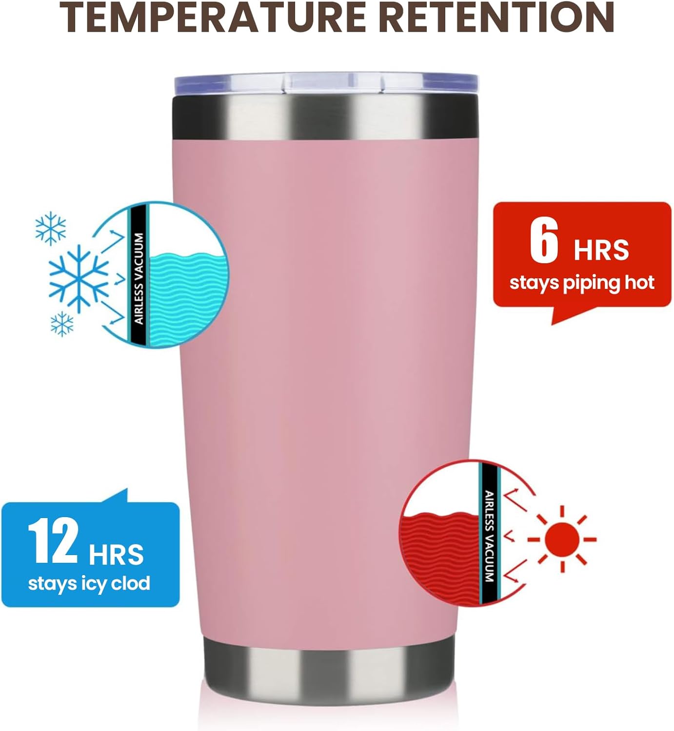 MEWAY 20oz Tumbler 8 Pack Double Wall Vacuum Insulated Travel Mug Bulk, Stainless Steel Tumblers with Lid and Straw, Durable Powder Coated Coffee Cups for Cold & Hot Drinks (Pink, 8)