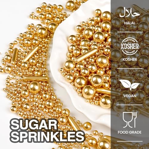 Gold Pearl Rods Sprinkles for Cake Decorating (5.29 Ounce)