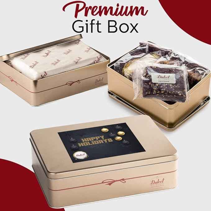 Dulcet Gift Baskets Happy Holiday Deluxe Bakery Mix of Assorted Cookies and Pastries with Decorative Teddy Bear for Women, Friend, College, Couples, Mom, Dad, Wife, Daughter, Him and Her.