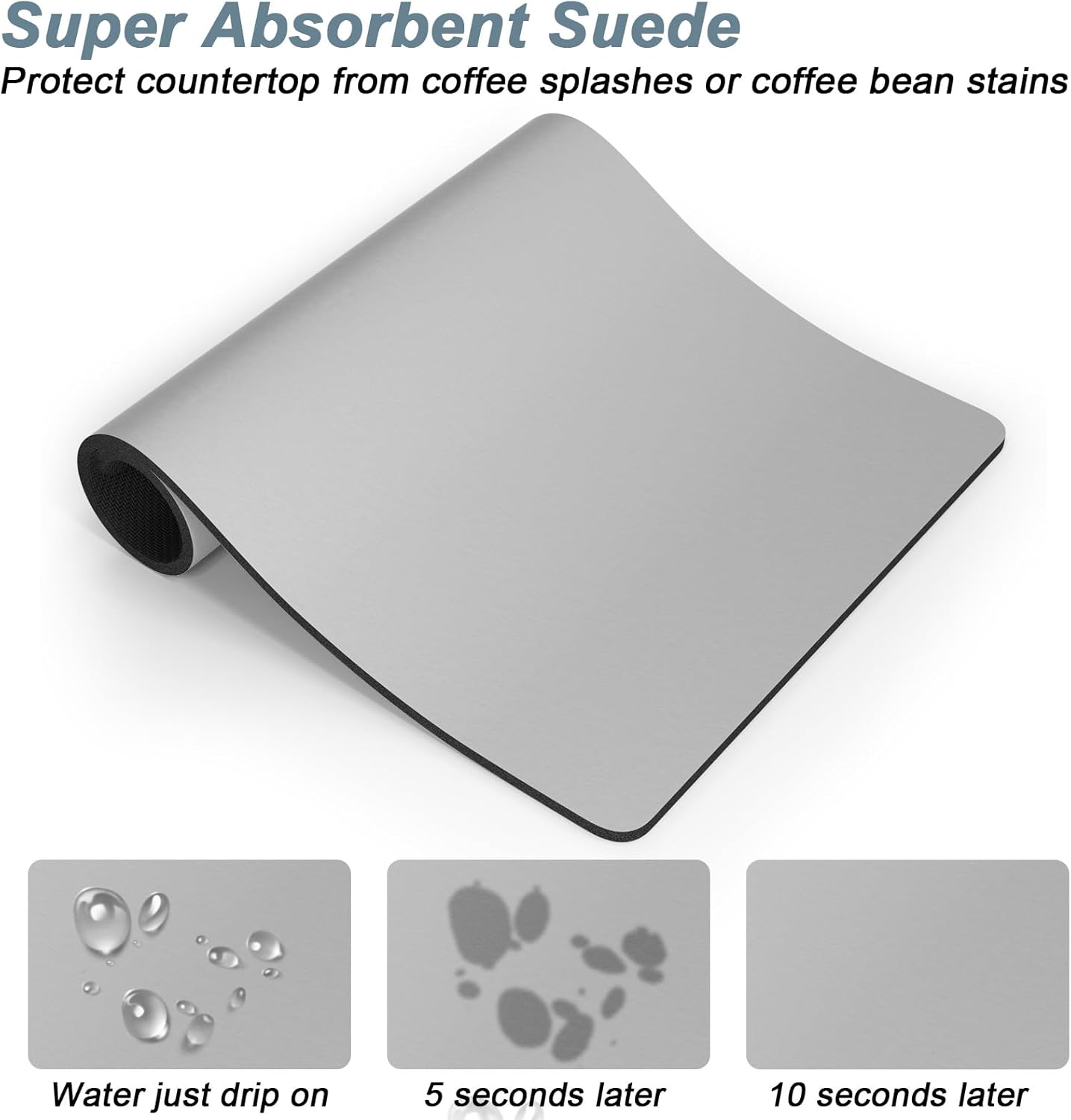 Rnivvi Coffee Mat, 12" x 19" Coffee Bar Mats for Espresso Machine Station Accessories and Organizer, Hide Stain Rubber Backed Absorbent Dish Drying Pad for Kitchen Counter, Cute Bar Decor Pad, Gray