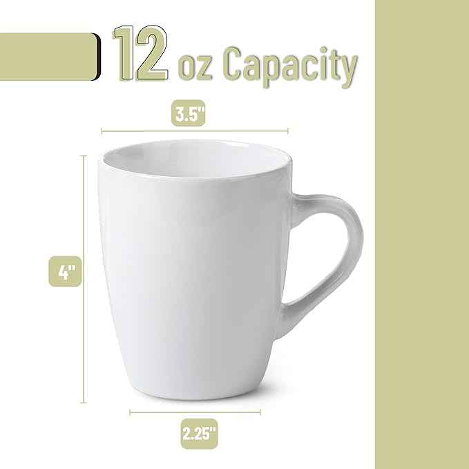 BTaT- Porcelain Coffee Mugs Set, 12 Ounces, 4 Pack, White Ceramic Coffee Mugs with Handle, Restaurant Cups for Mocha, Tea, Cappuccino, Cocoa, Cereal, Mug Gift Set, Dishwasher and Microwave Safe