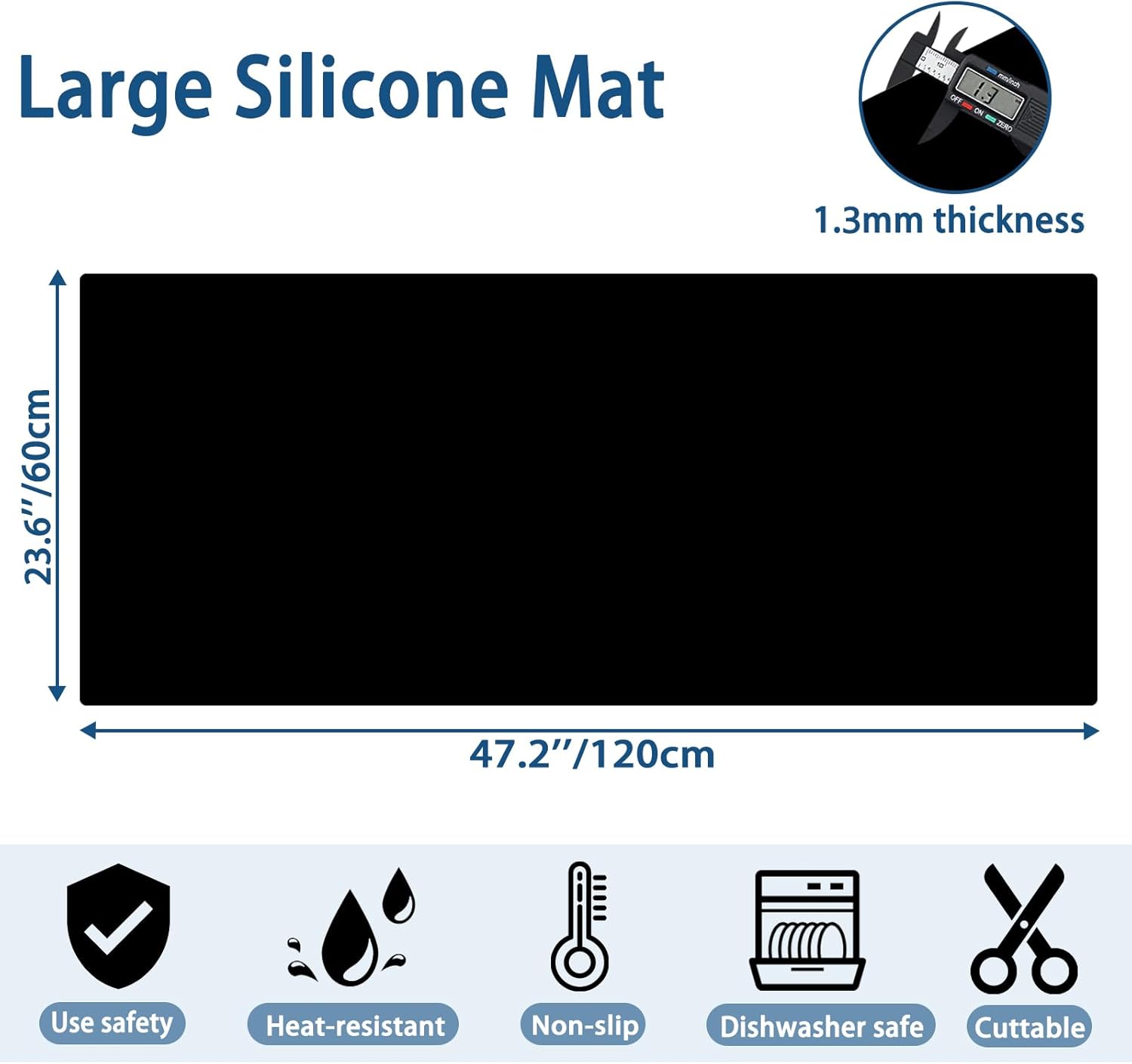 47.2"x23.6" Large Silicone Mat for Kitchen Counter, Heat Resistant Non-Slip Countertop Protector, Waterproof Silicone Craft Mat for Kitchen Island, Light Gray