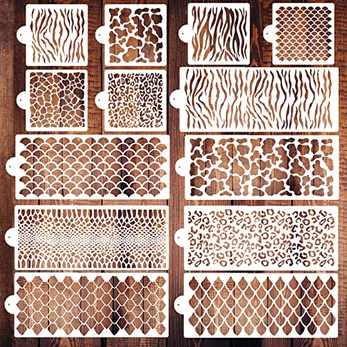 Cake Stencils Decorating Buttercream Cookie Stencils for Royal Icing Leopard Airbrush Snake Skin Mermaid Scale Stencil Cheetah Cow Print Templates for Baking (13 Count)