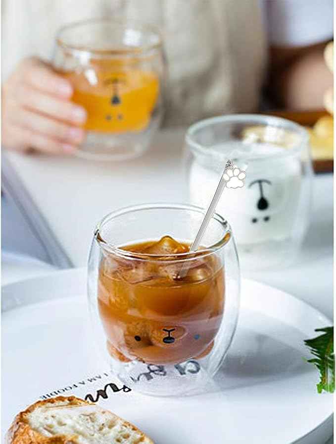 Bear Cute Mugs Kawaii Double Wall Glass Coffee Tea Mill Yogurt Cup Funny Novelty Gift for Women Her Friends Office Birthday Christmas