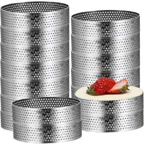 16Packs Perforated Tart Rings 3.15 Inch Stainless Steel Cake Rings (16 Count)