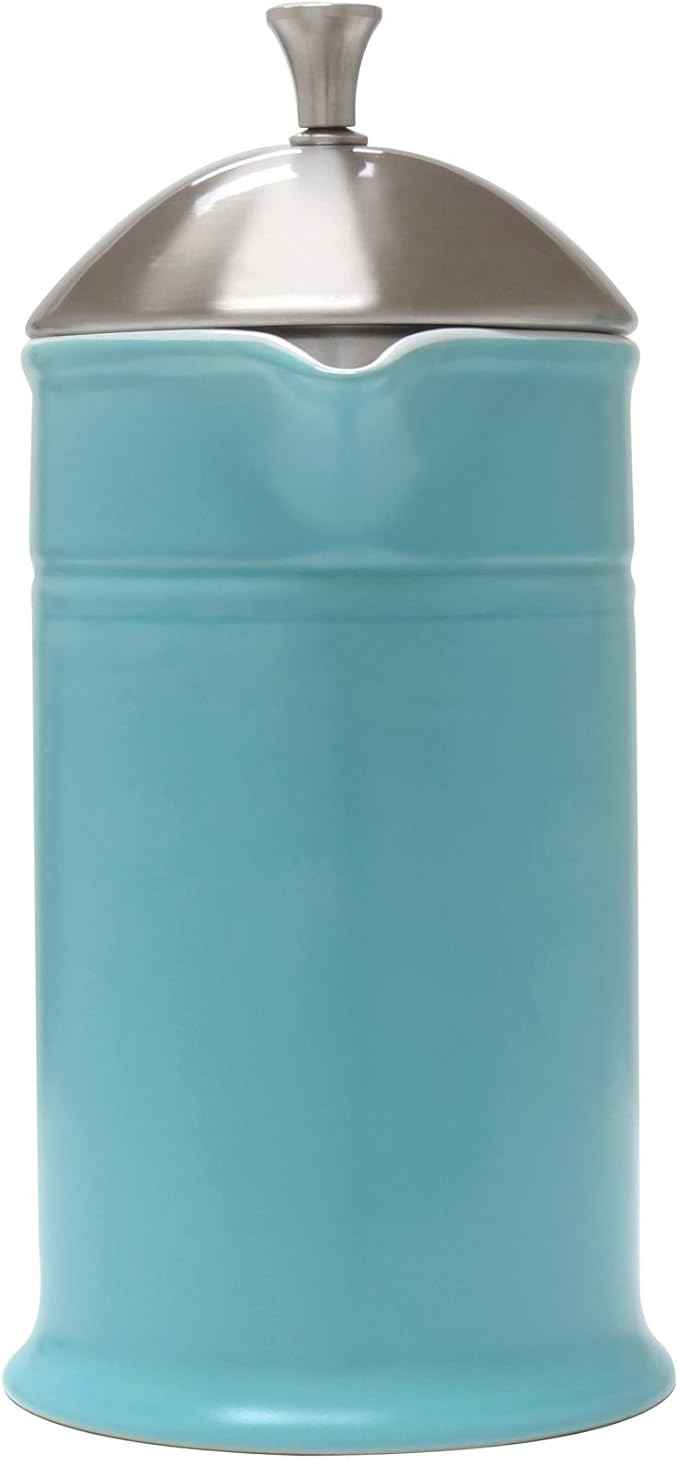 Chantal Stoneware French Press with Stainless Steel Plunger and Lid, 28 ounce capacity, Aqua