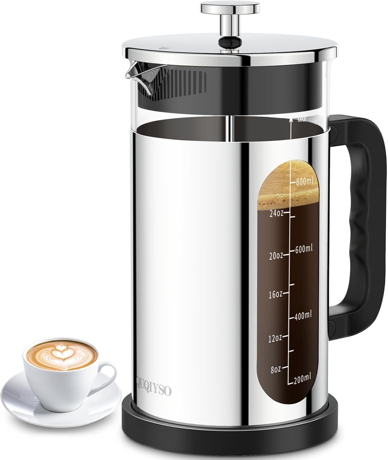 French Press Coffee Maker, 304 Stainless Steel Cold Brew Coffee Maker with 4 Filter, Heat Resistant Borosilicate Glass, Easy to Clean, BPA Free Iced Coffee Maker Rust-Free Coffee Press, 34ounce,Silver - Blissbrew