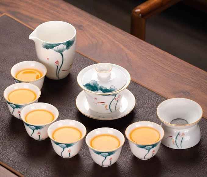 White Jade Porcelain Gongfu Tea Set, Gaiwan with Teacups-suit1