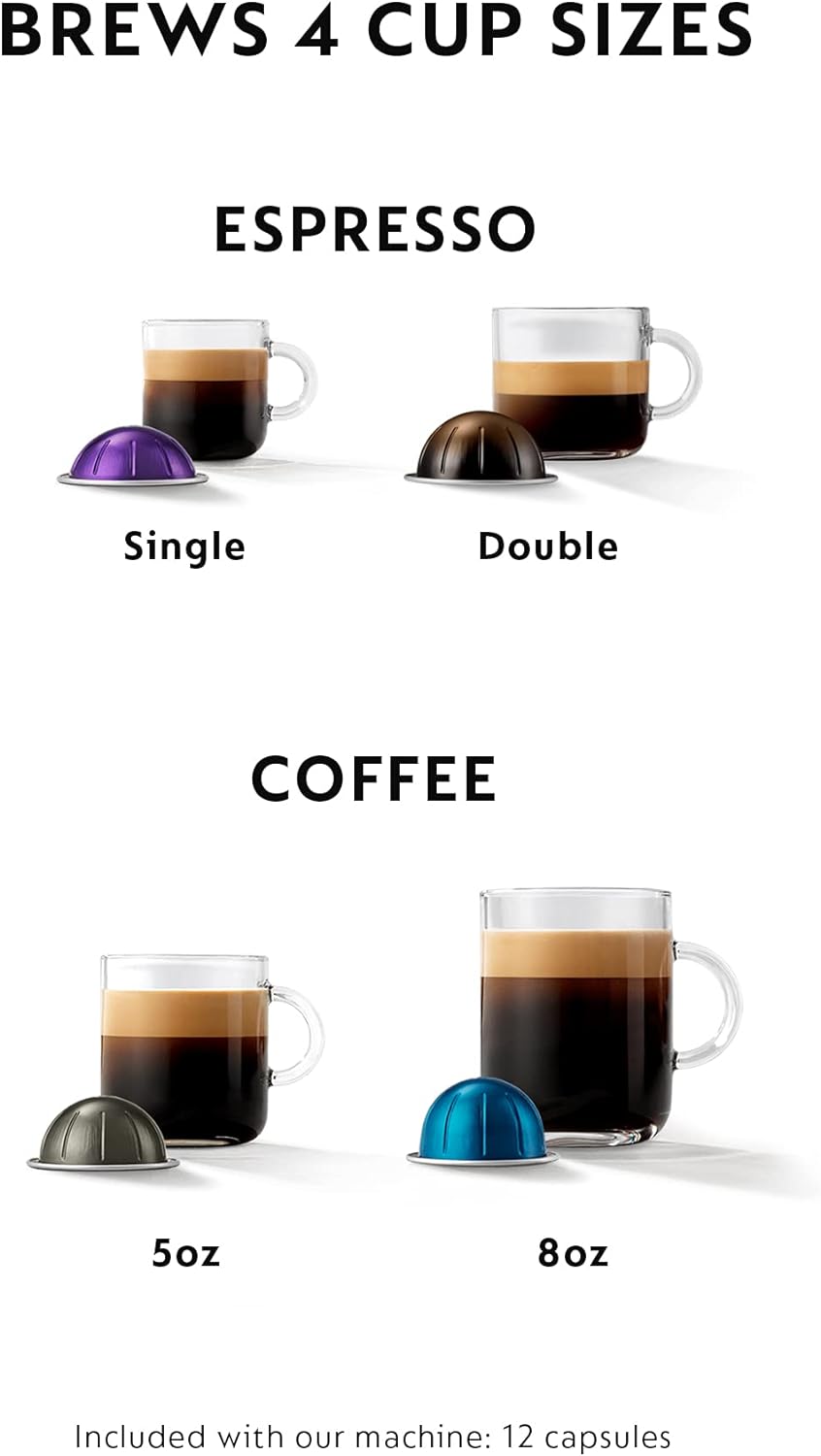 Nespresso Vertuo Coffee and Espresso Machine by De'Longhi, 1597 milliliters, Silver - Blissbrew