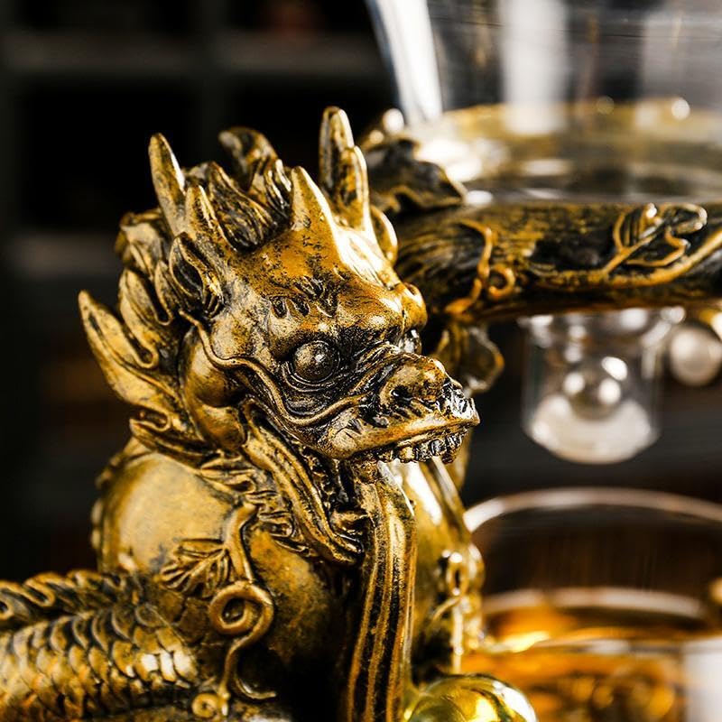Glass Teapot Set with Infuser Semi Automatic Dragon Tea Set with 6 Small Cups