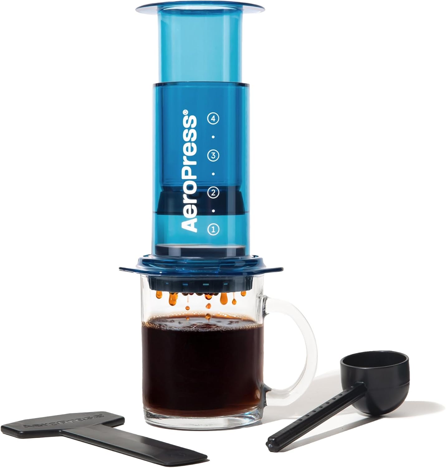 AeroPress Clear Blue Coffee Press – 3 In 1 Brew Method Combines French Press, Pourover, Espresso, Full Bodied Coffee Without Grit or Bitterness, Small Portable Coffee Maker for Camping & Travel-Blue - Blissbrew